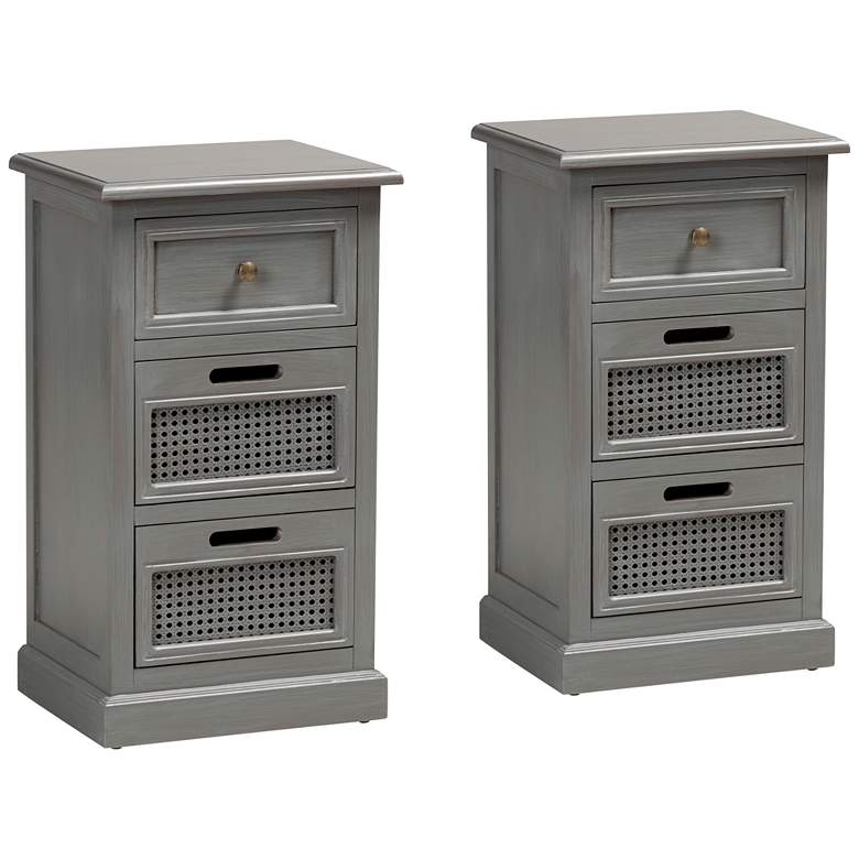 Image 1 Sheldon 15 3/4" Wide Gray Wood 3-Drawer Nightstands Set of 2