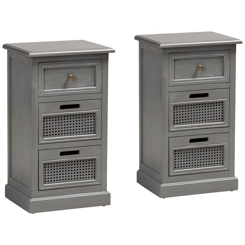 Image 1 Sheldon 15 3/4 inch Wide Gray Wood 3-Drawer Nightstands Set of 2