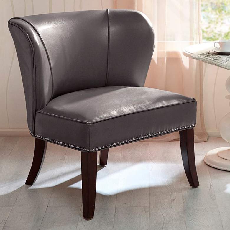 Image 1 Sheldon Gray Faux Leather Wingback Armless Accent Chair
