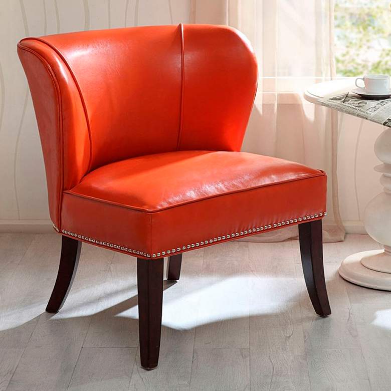Sheldon Tangerine Faux Leather Wingback Armless Accent Chair