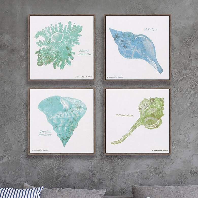 Image 1 Shell on White 4-Piece 12 inch Square Canvas Wall Art Set