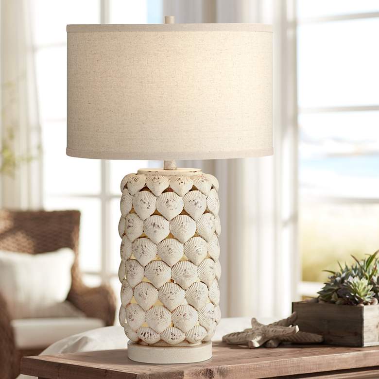 Image 1 Shell Point Seashell Beige Table Lamp with Night Light