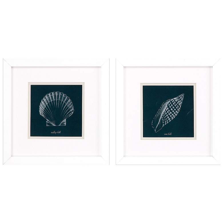 Image 1 Shell Study on Teal B 11"W x 11"H Framed Art Set of 2