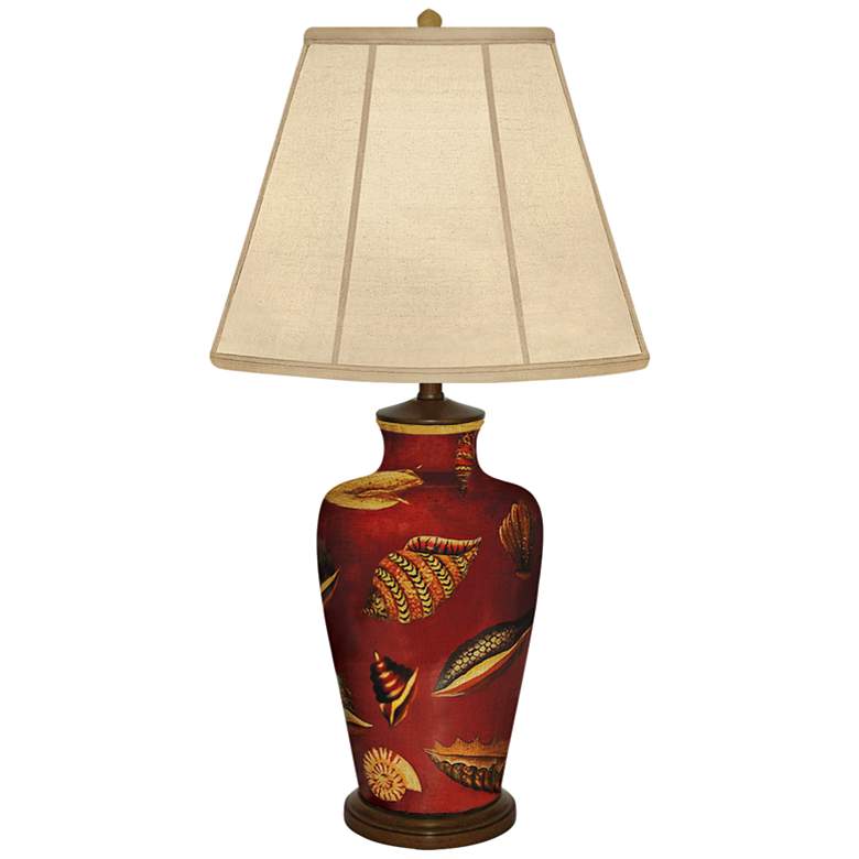 Image 1 Shells In Merlot Hand-Painted Red Porcelain Table Lamp