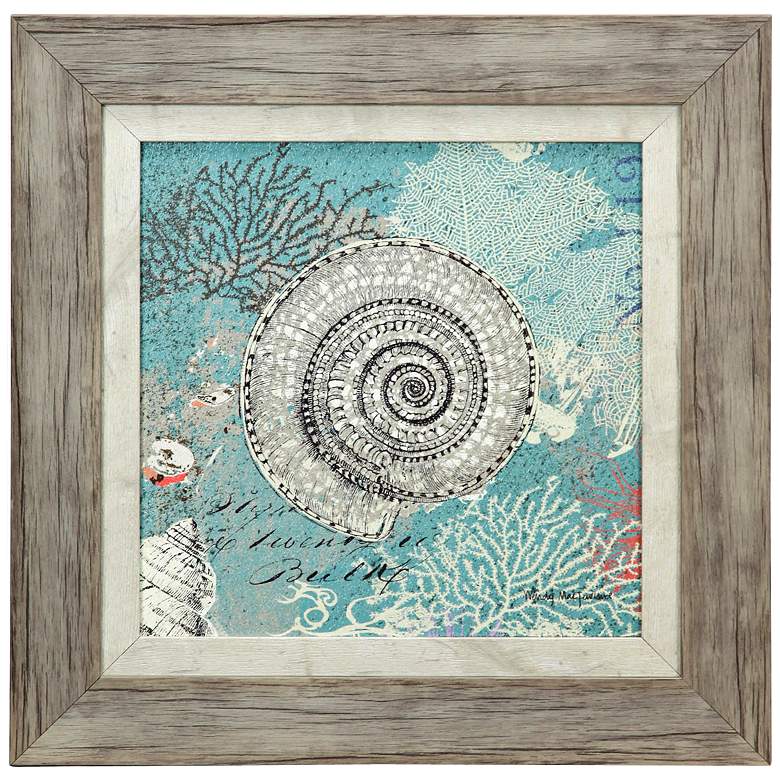 Image 1 Shells on Aqua Blue 18 inch Square Framed Coastal Wall Art