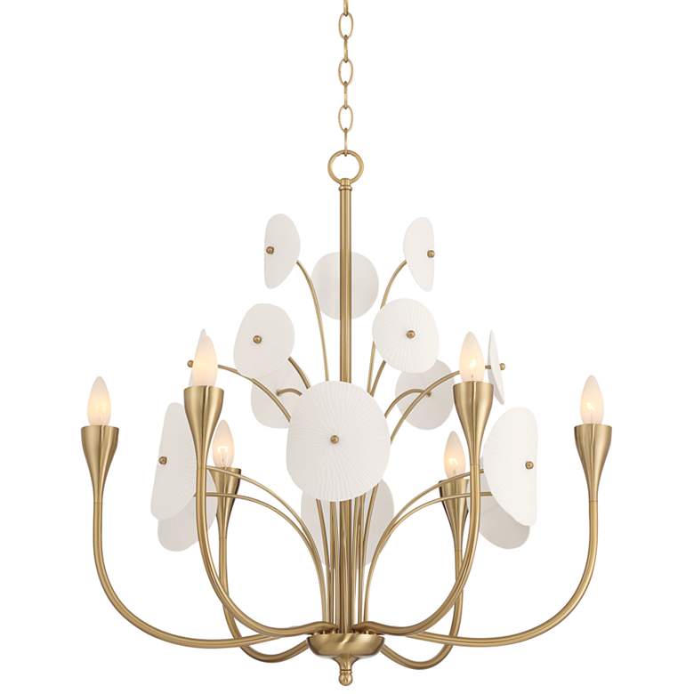 Image 2 Shelly 28 1/2"W Gold with White Ceramic 6-Light Chandelier