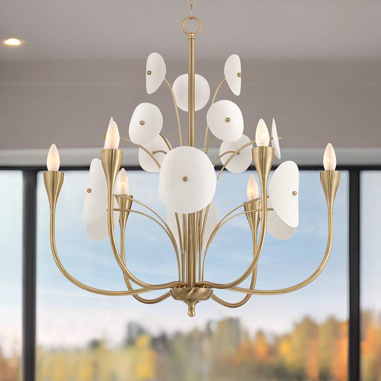 Image 1 Shelly 28 1/2"W Gold with White Ceramic 6-Light Chandelier