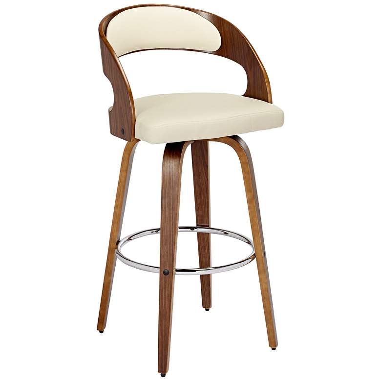 Shelly 30&quot; Cream Faux Leather Modern Swivel Bar Stool