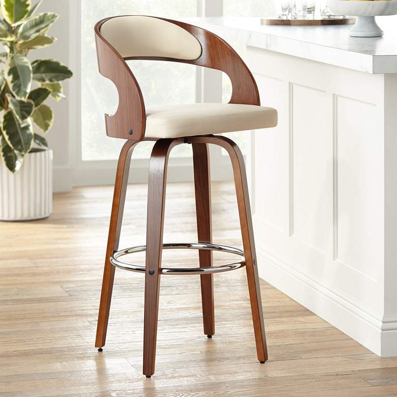 Shelly 30&quot; Cream Faux Leather Modern Swivel Bar Stool