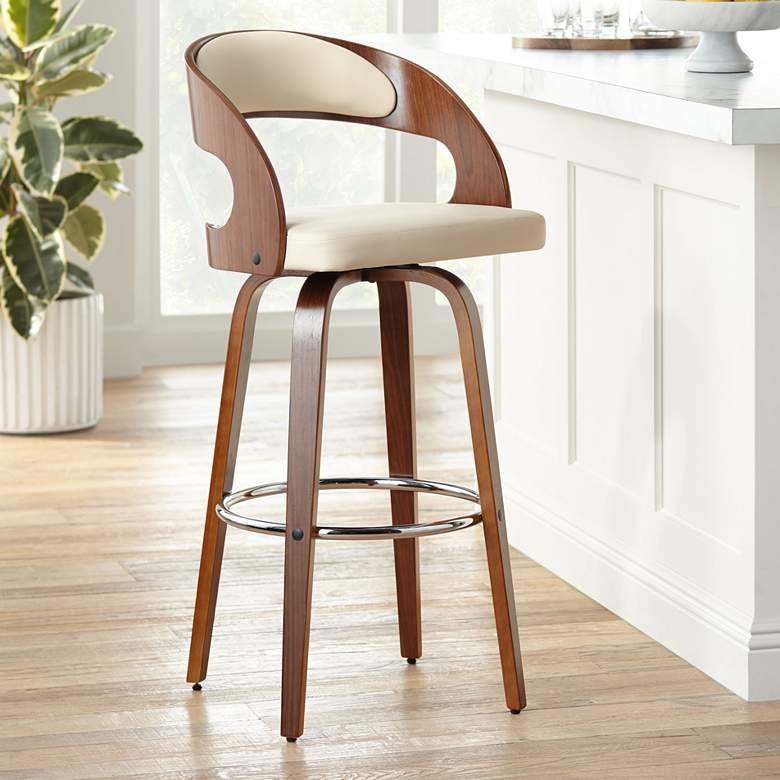 Image 1 Shelly 30" Cream Faux Leather Modern Swivel Bar Stool