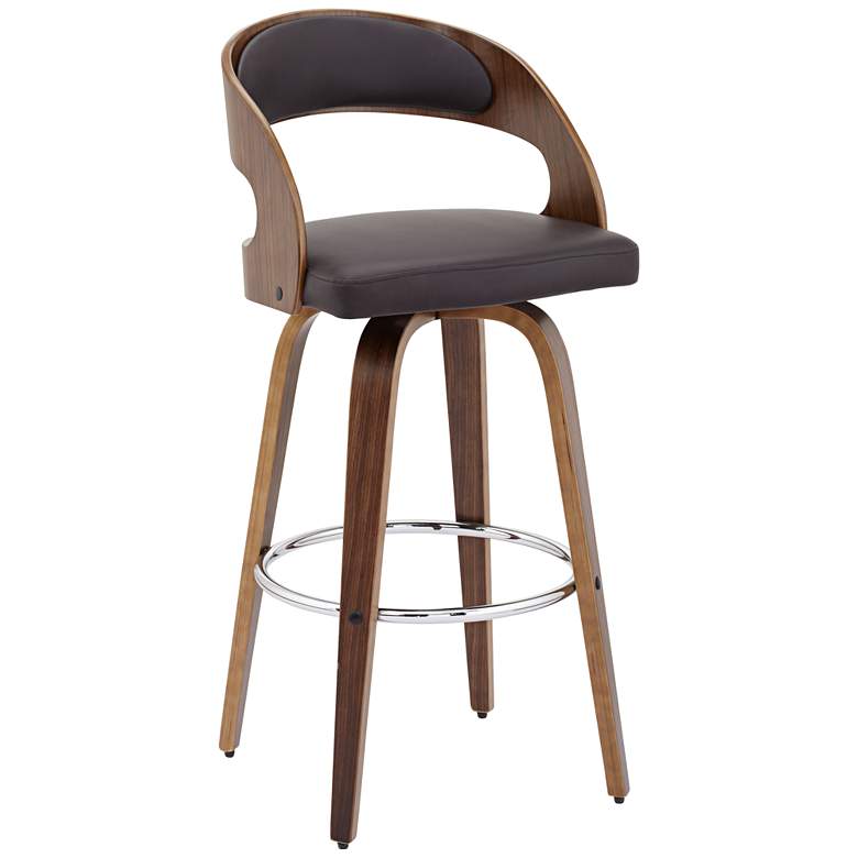 Image 2 Shelly Modern 30 inch Brown Faux Leather Swivel Bar Stool