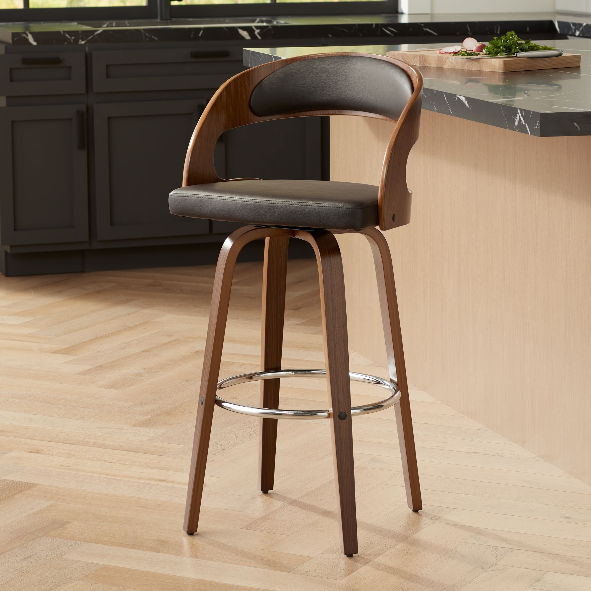 Shelly Modern 30" Brown Faux Leather Swivel Bar Stool