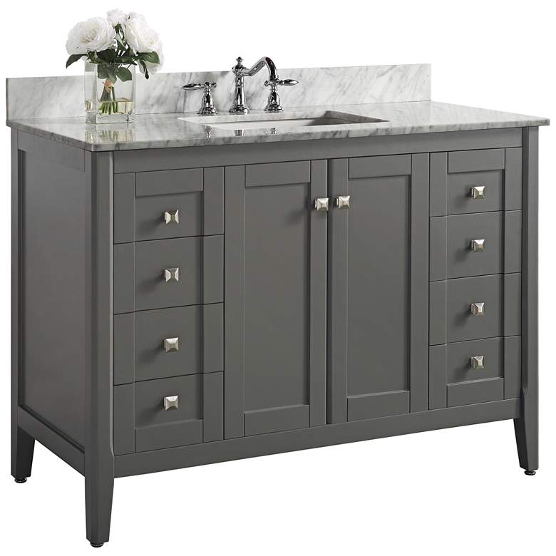 Image 1 Shelton Sapphire Gray 48 inch White Marble Single Sink Vanity