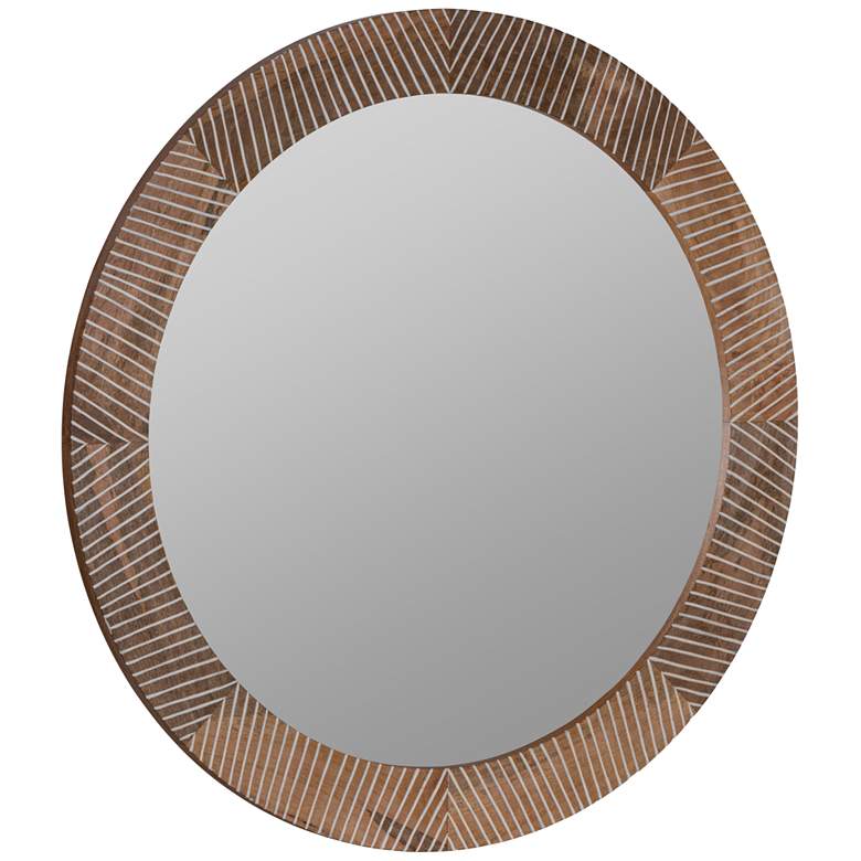 Image 2 Shelton Walnut 40" x 40" Mango Wood Round Wall Mirror more views