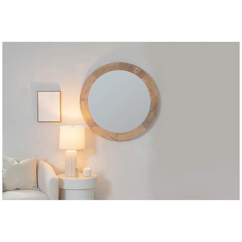 Image 4 Shelton Walnut 40" x 40" Mango Wood Round Wall Mirror more views