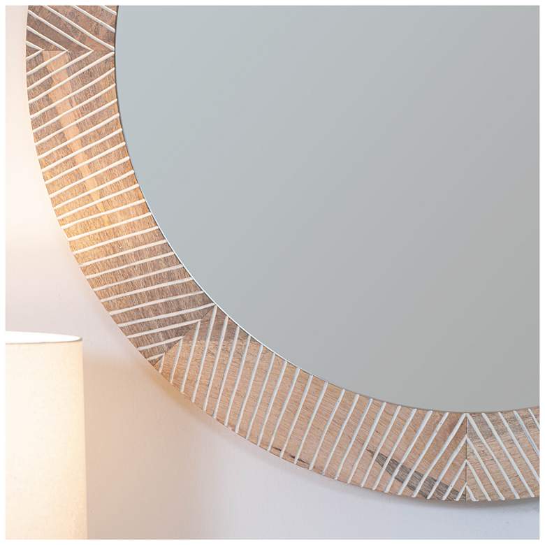 Image 5 Shelton Walnut 40" x 40" Mango Wood Round Wall Mirror more views