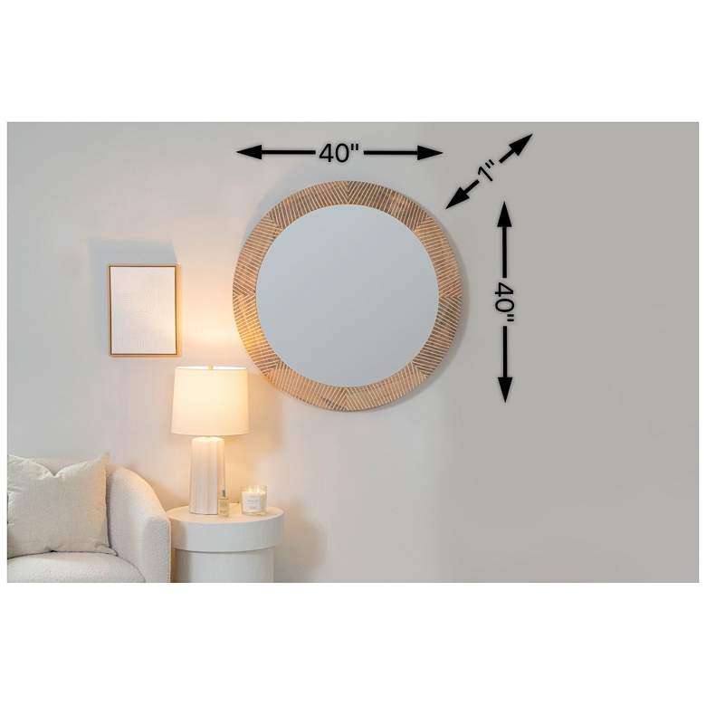 Image 7 Shelton Walnut 40" x 40" Mango Wood Round Wall Mirror more views