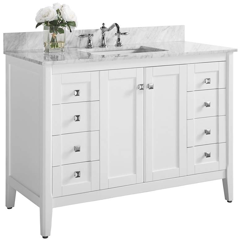 Image 1 Shelton White 48 inch Italian White Marble Single Sink Vanity