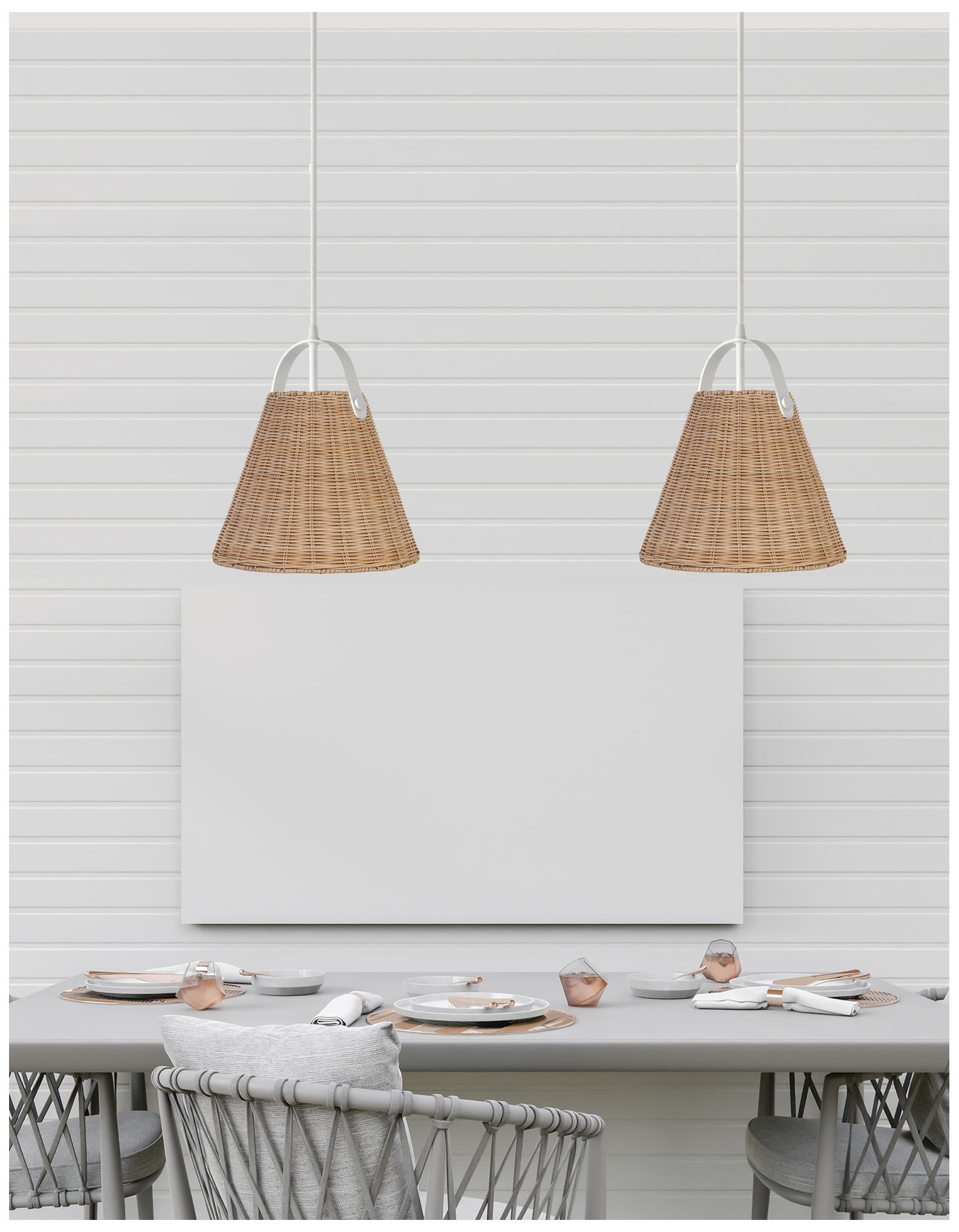 Image 2 Shenandoah 13" Wide Matte White Pendant With Wicker Shade more views