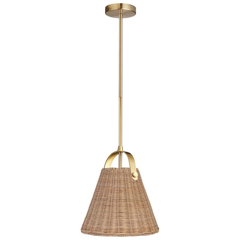 Image 1 Shenandoah 13"W Aged Brass and Natural Wicker Pendant Light
