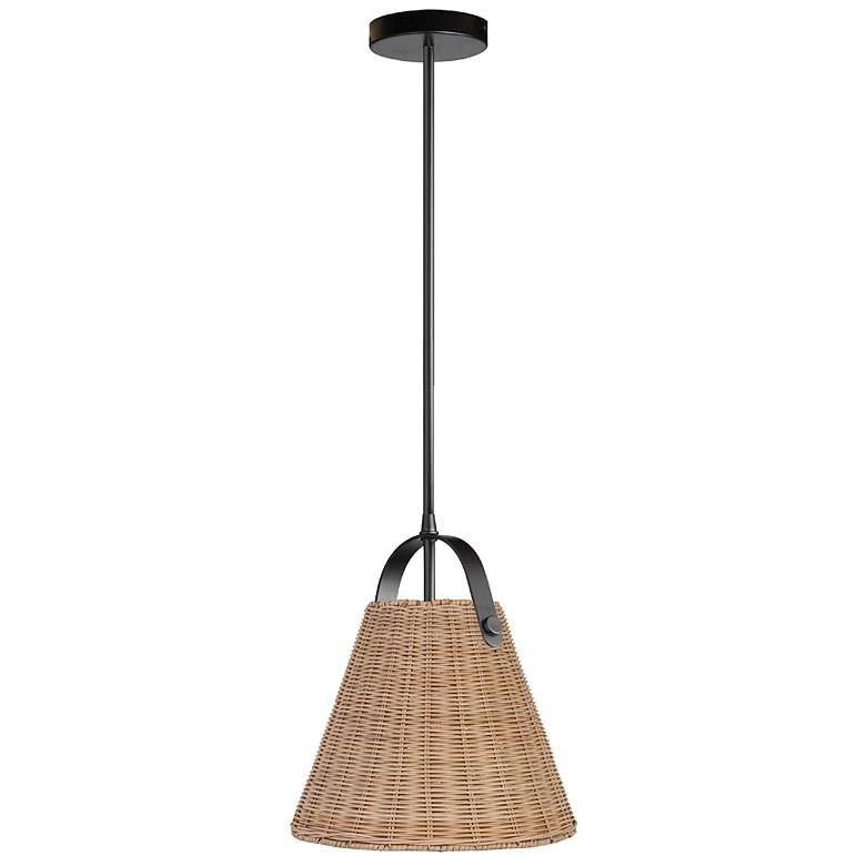 Image 1 Shenandoah 13"W Matte Black and Natural Wicker Pendant Light