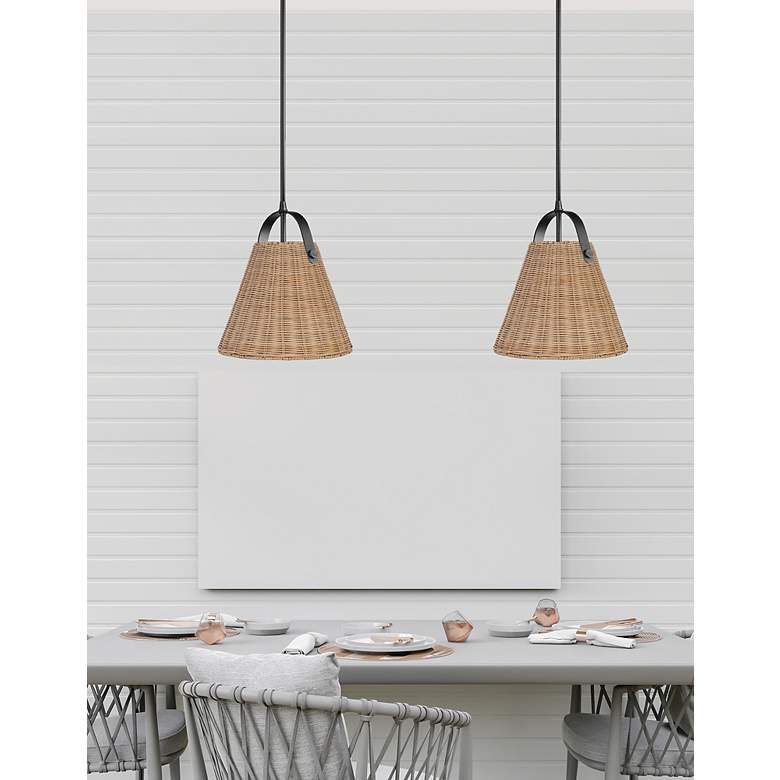 Image 2 Shenandoah 13"W Matte Black and Natural Wicker Pendant Light more views
