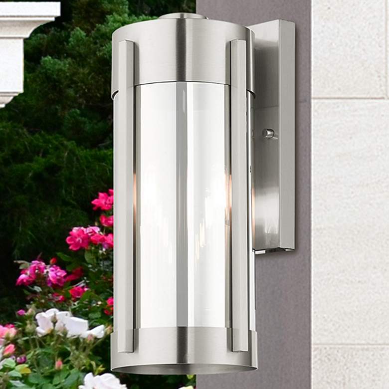 Image 2 Sheridan 16 inch High Brushed Nickel 2-Light Outdoor Wall Light