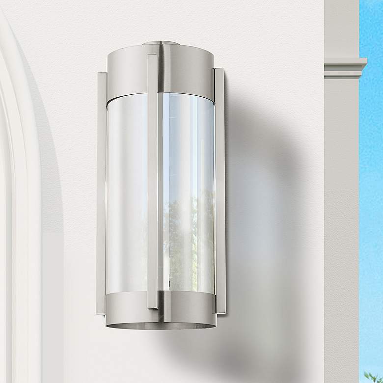 Image 1 Sheridan 18 3/4 inchH Brushed Nickel 3-Light Outdoor Wall Light