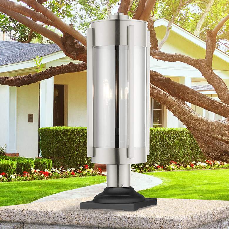 Image 2 Sheridan 22" High Brushed Nickel 3-Light Outdoor Post Light