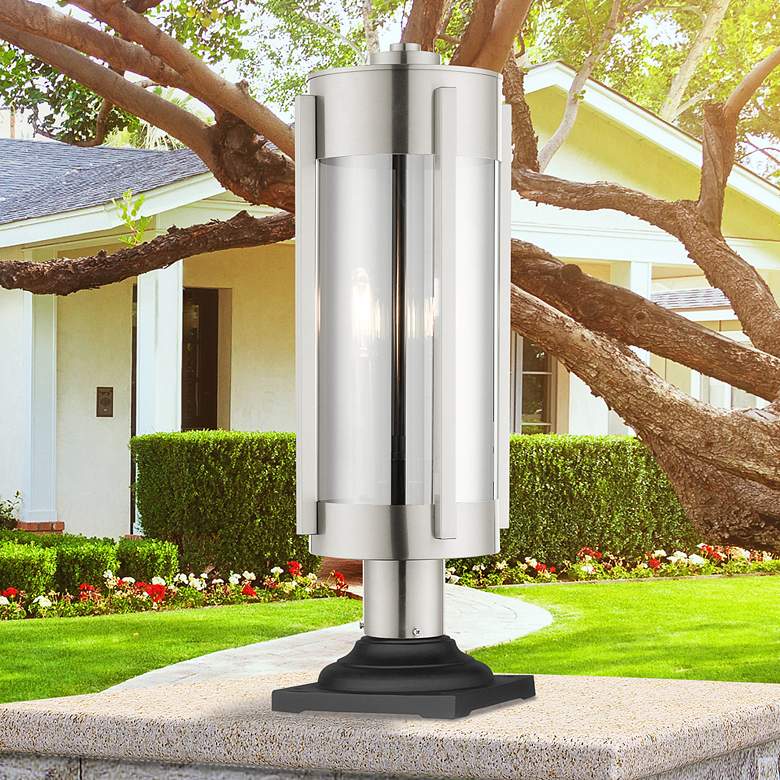 Image 2 Sheridan 22 inch High Brushed Nickel 3-Light Outdoor Post Light