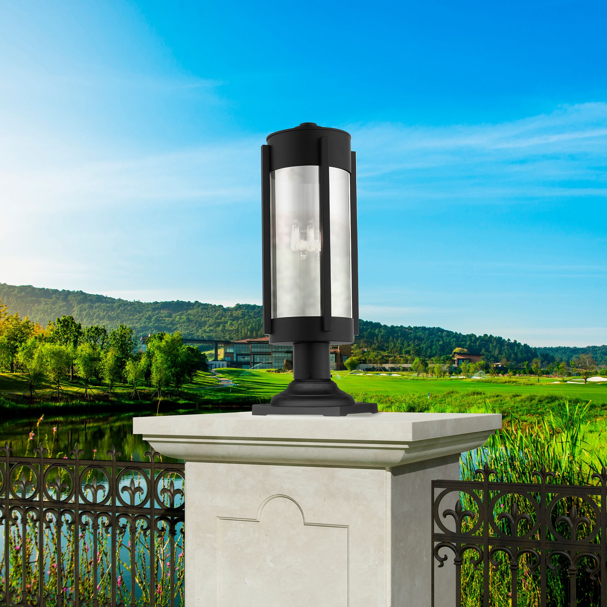 Sheridan 3 Light Black Outdoor Post Top Lantern