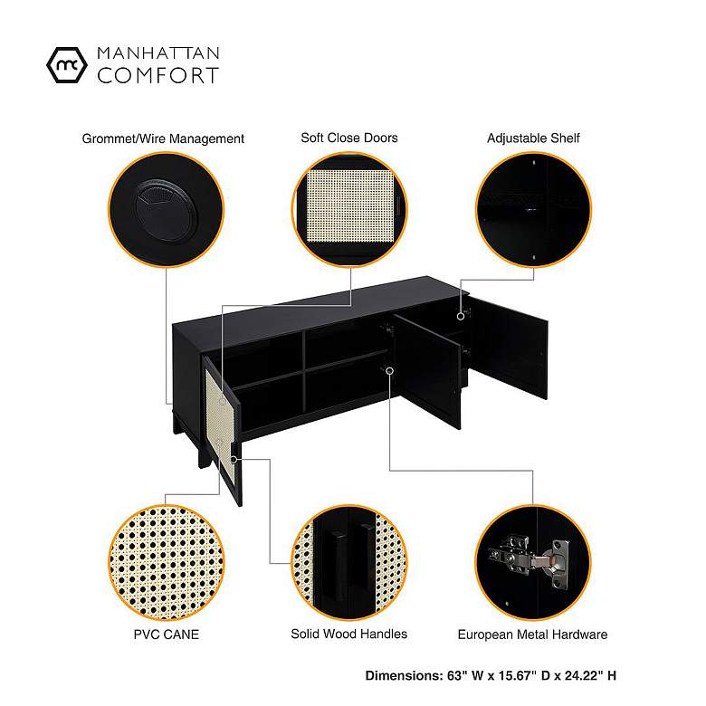 Image 4 Sheridan 62.99 Modern Cane TV Stand in Black more views