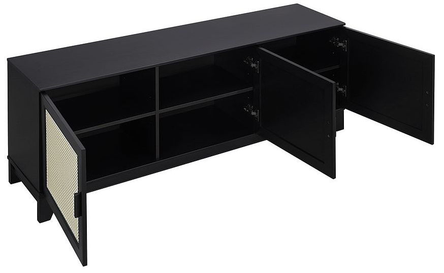 Image 5 Sheridan 63" Wide Black Modern Cane 3-Door TV Stand more views