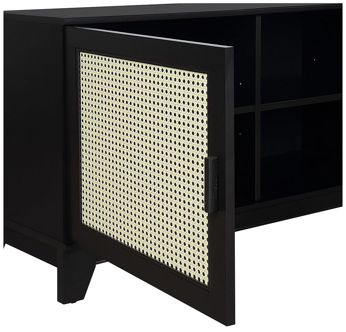 Image 6 Sheridan 63" Wide Black Modern Cane 3-Door TV Stand more views