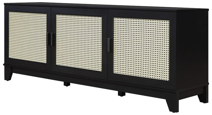 Image 7 Sheridan 63" Wide Black Modern Cane 3-Door TV Stand more views
