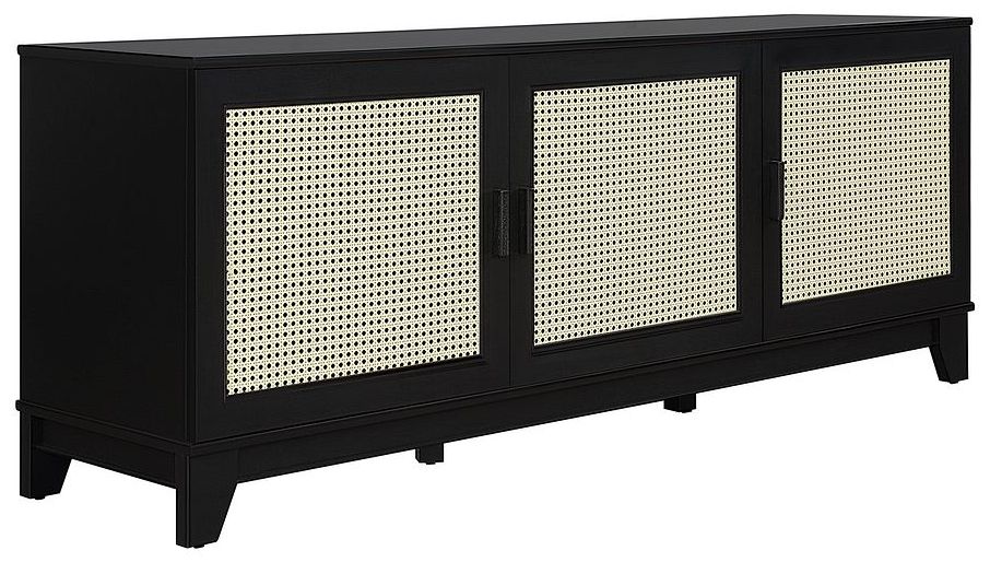 Sheridan 63" Wide Black Modern Cane 3-Door TV Stand