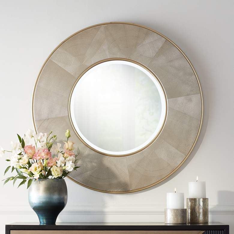 Image 1 Sheridan Champagne Gold and Silver 31 inch Round Wall Mirror