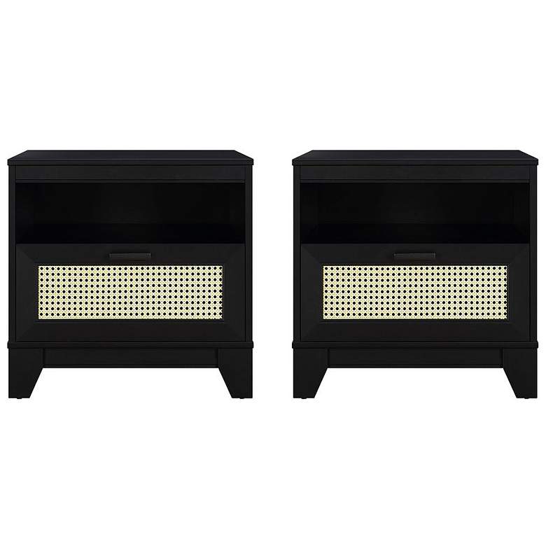 Image 1 Sheridan Modern Cane Nightstand in Black- Set of 2