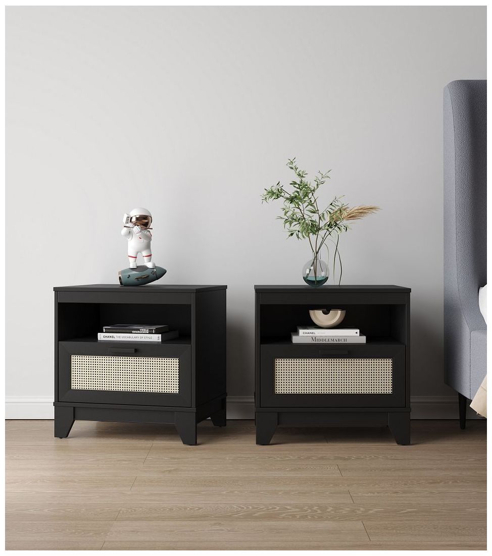 Image 2 Sheridan Modern Cane Nightstand in Black- Set of 2 more views
