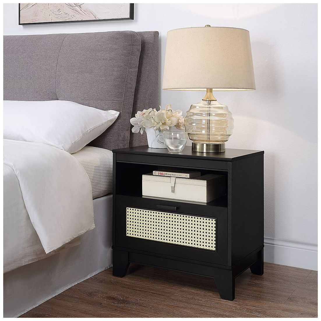 Image 2 Sheridan Modern Cane Nightstand in Black more views