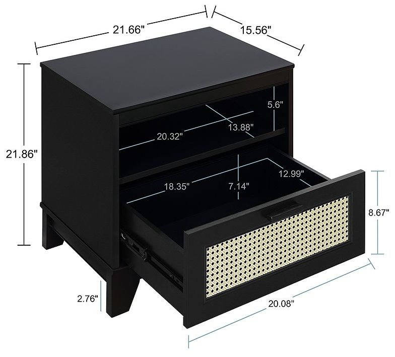 Image 3 Sheridan Modern Cane Nightstand in Black more views