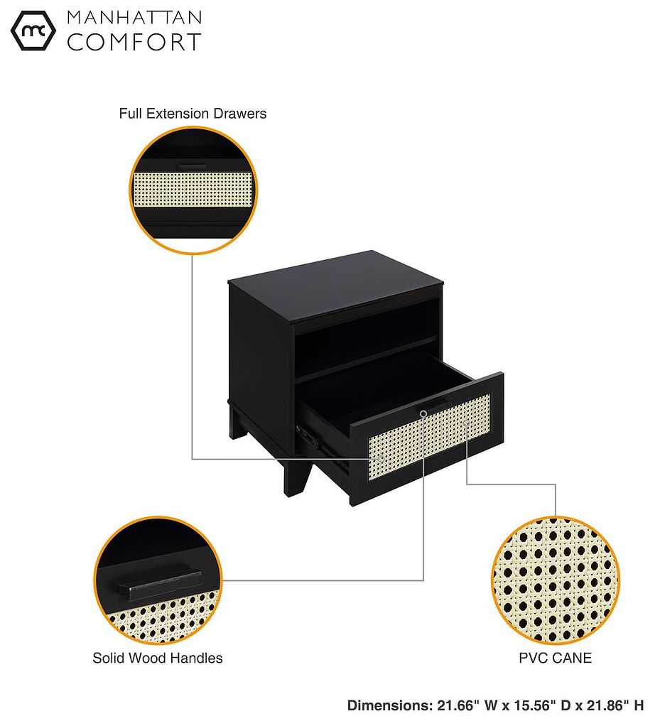 Image 4 Sheridan Modern Cane Nightstand in Black more views
