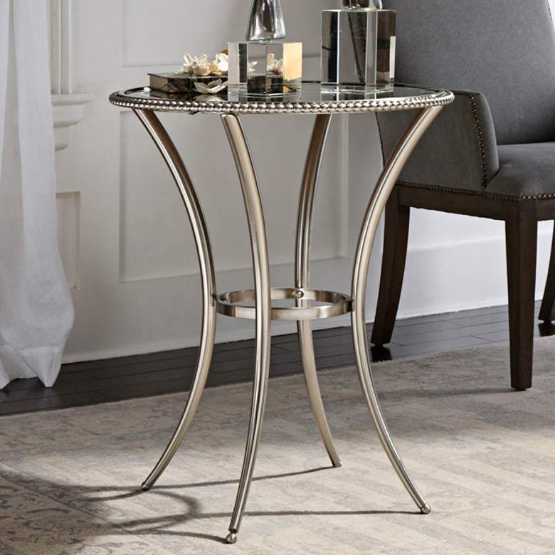 Sherise 23&quot; Wide Glass and Brushed Nickel Round Accent Table
