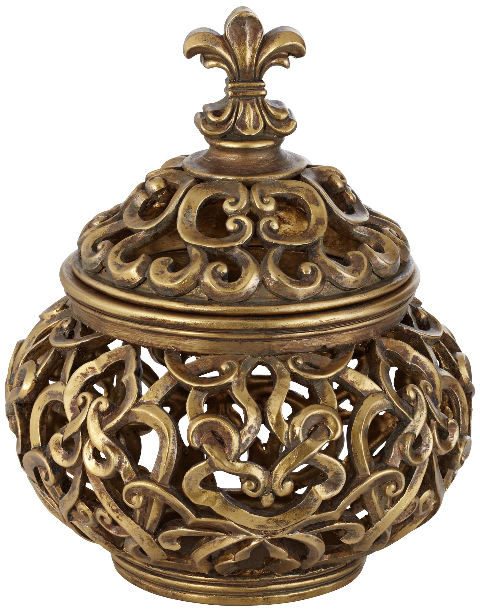 Sherise Antique Gold Finish 8 3/4" High Fleur-de-Lis Round Jar Image 2