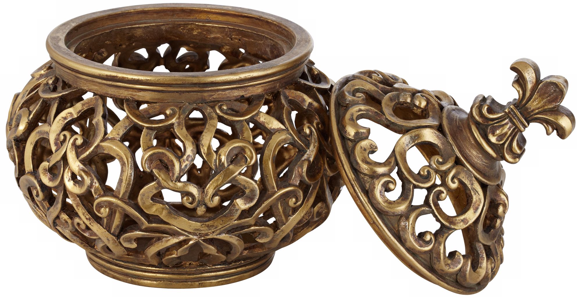 Sherise Antique Gold Finish 8 3/4" High Fleur-de-Lis Round Jar Image 3