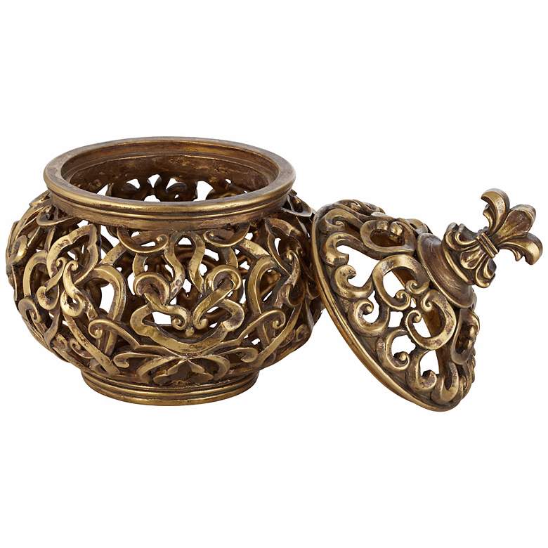 Image 3 Sherise Antique Gold Finish 8 3/4" High Fleur-de-Lis Round Jar more views