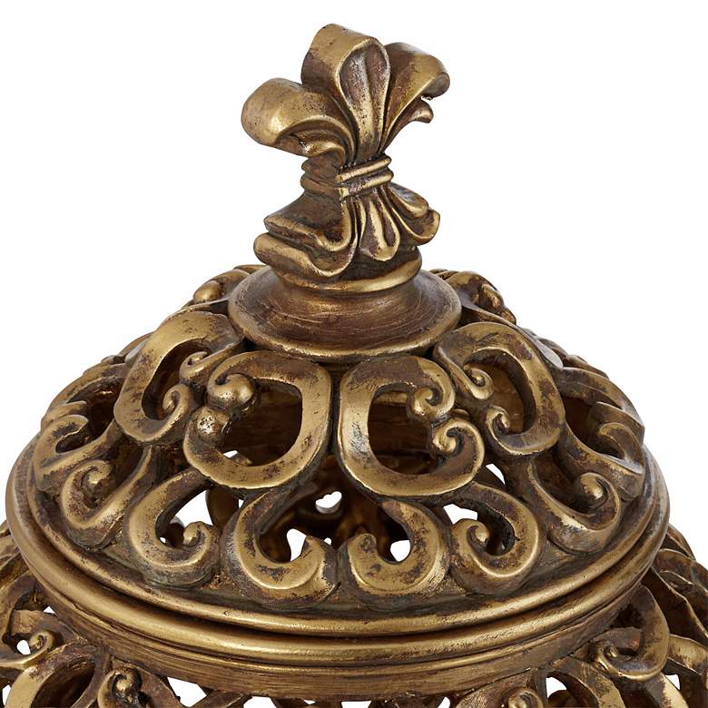 Image 4 Sherise Antique Gold Finish 8 3/4 inch High Fleur-de-Lis Round Jar more views