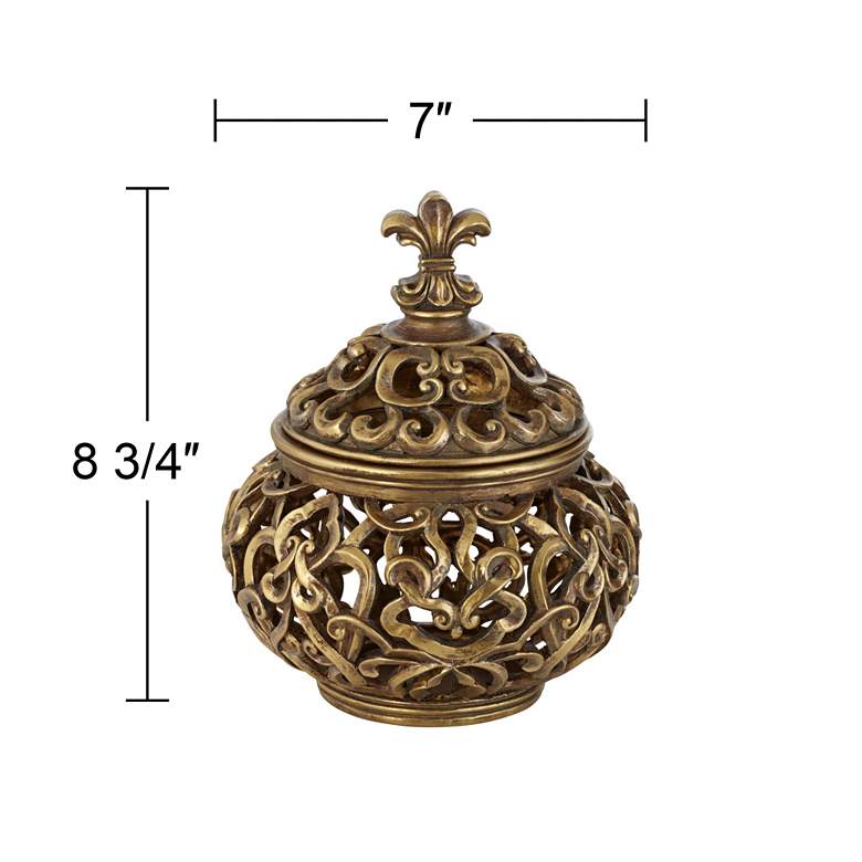 Image 5 Sherise Antique Gold Finish 8 3/4 inch High Fleur-de-Lis Round Jar more views