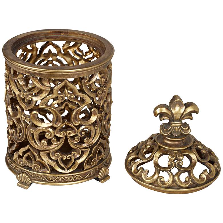Image 3 Sherise Antique Gold Fleur-de-Lis Jars with Lid Set of 2 more views