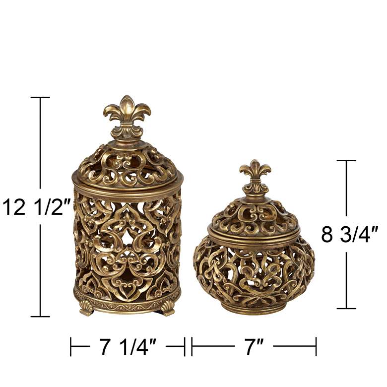 Image 5 Sherise Antique Gold Fleur-de-Lis Jars with Lid Set of 2 more views